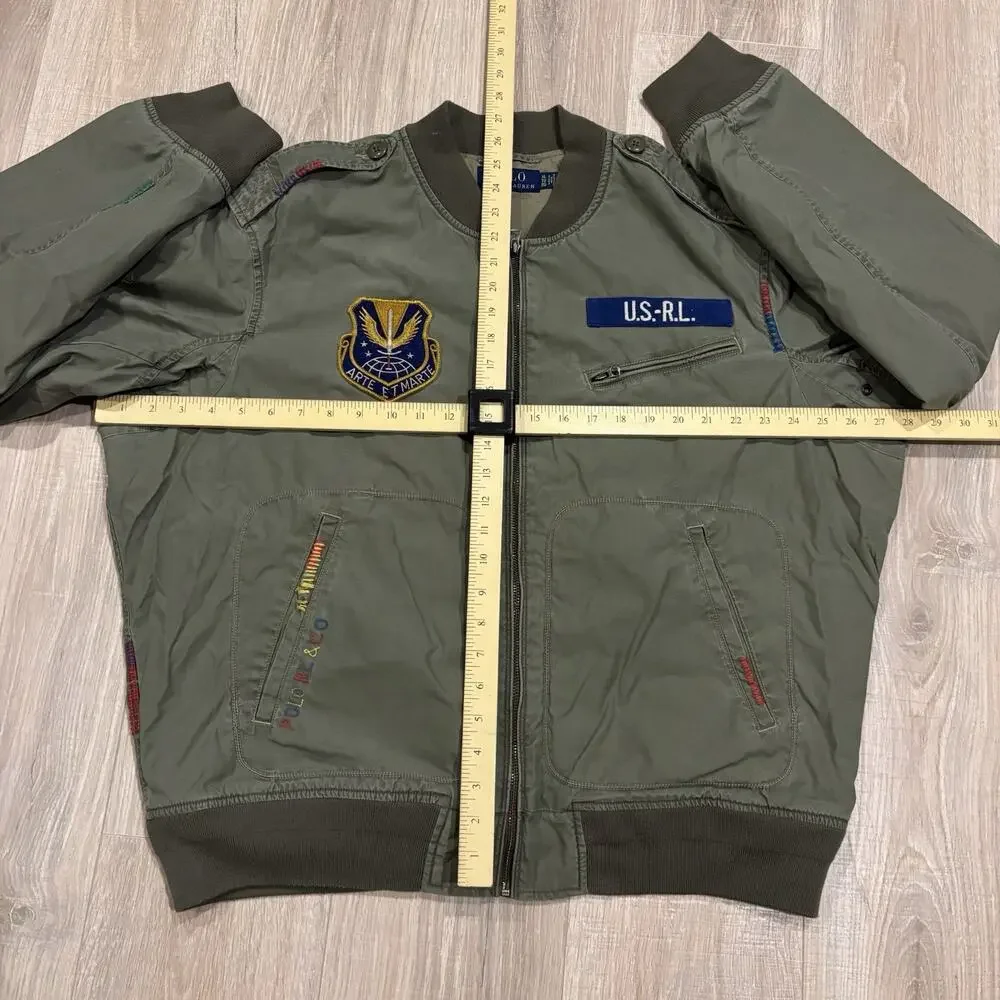 Authentic Polo Ralph Lauren Military Bomber Jacket Mens XL Peace Love USRL Green